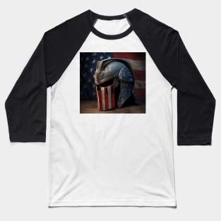 Traditional Spartan Helm American Flag Art Baseball T-Shirt